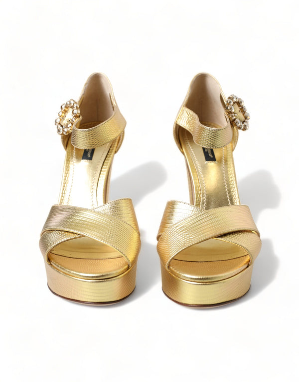 Gold Crystal Ankle Strap Platform Sandals Shoes