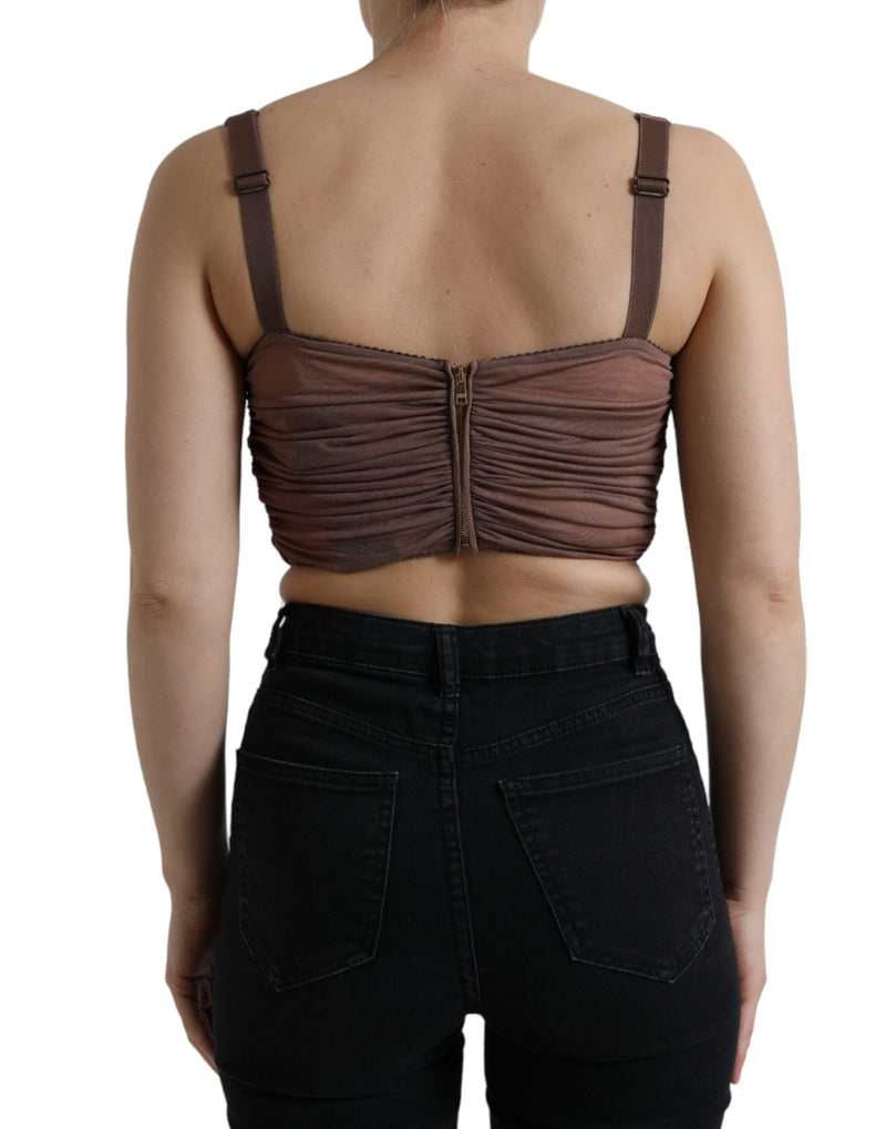 Brown Viscose Bustier Sleeveless Cropped Top