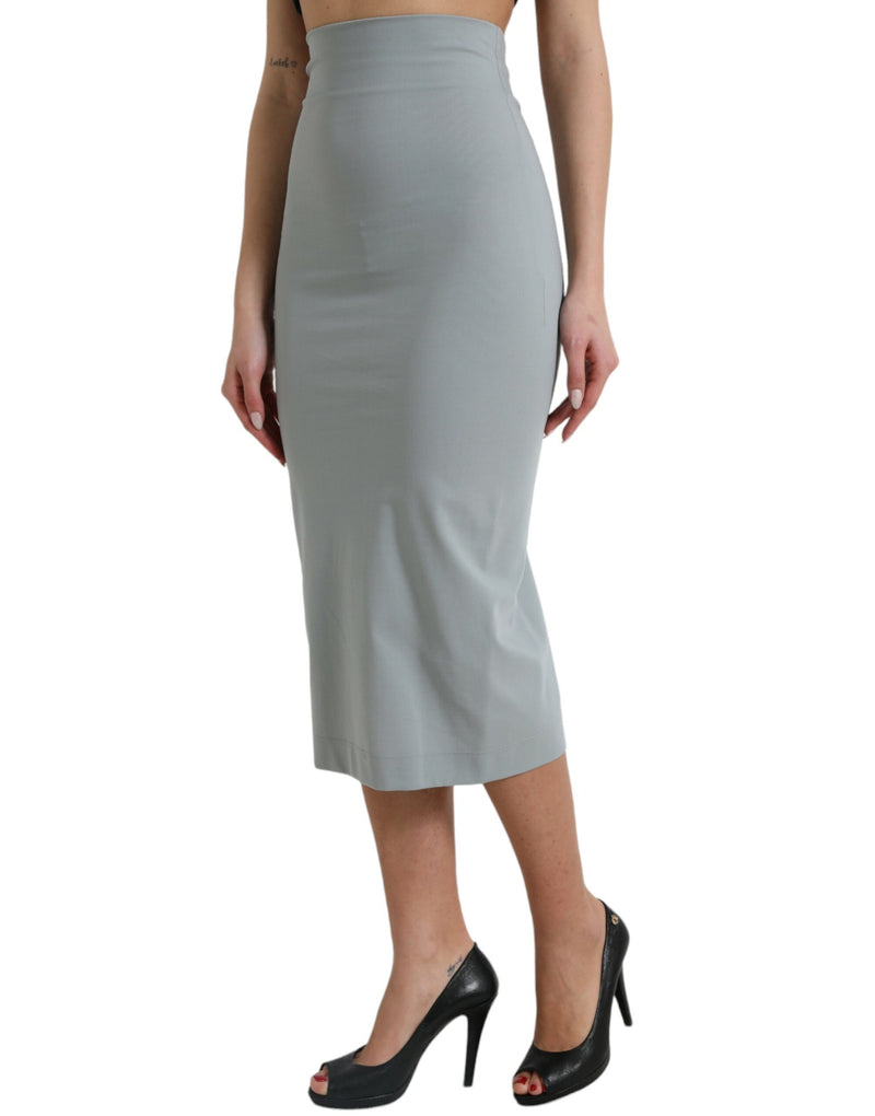 Gray High Waist Stretch Pencil Cut Midi Skirt