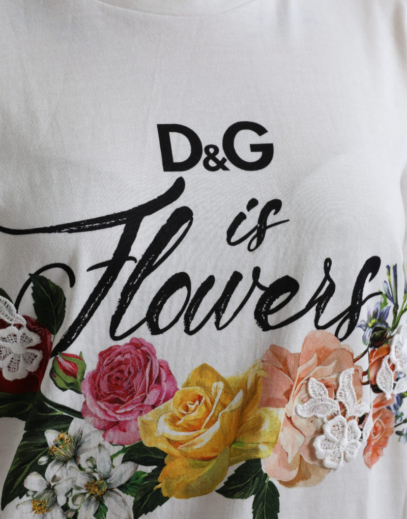 White Cotton DG Flower Crewneck Tee T-shirt