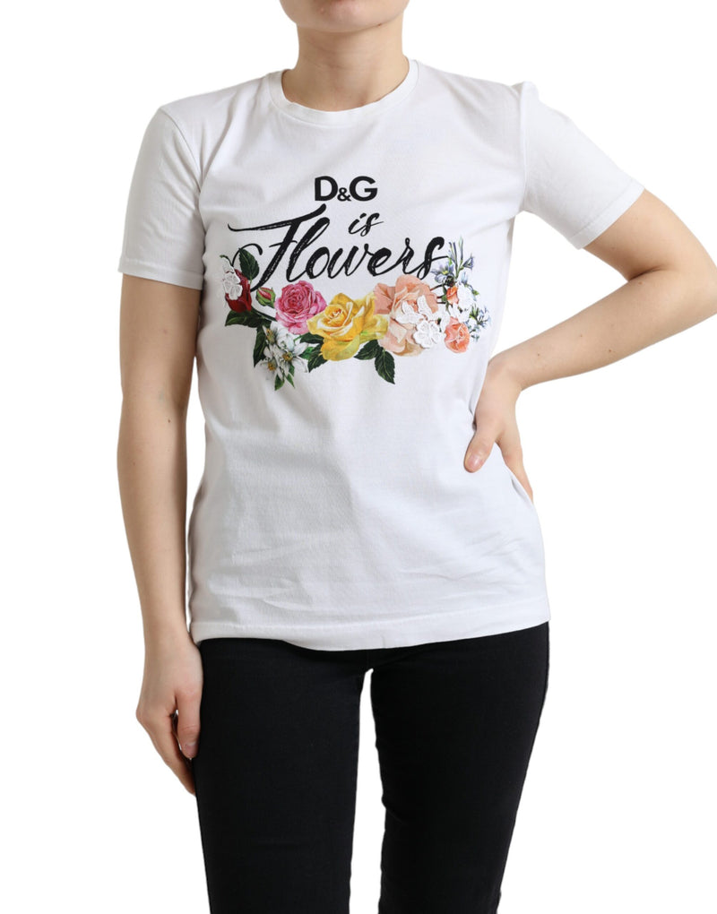 White Cotton DG Is Flower Crewneck Tee T-shirt