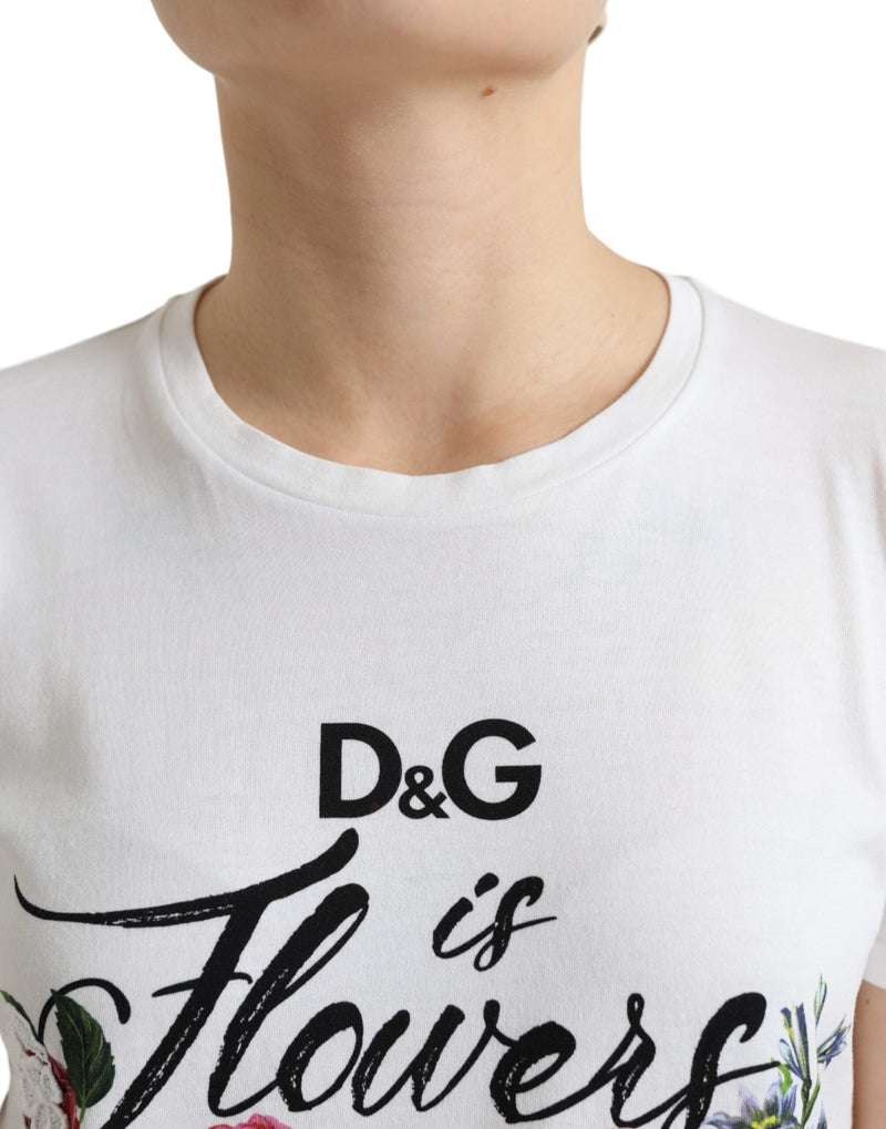 White Cotton DG Is Flower Crewneck Tee T-shirt