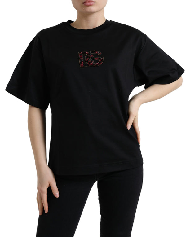 Black Cotton DG Crystal Crewneck Tee T-shirt