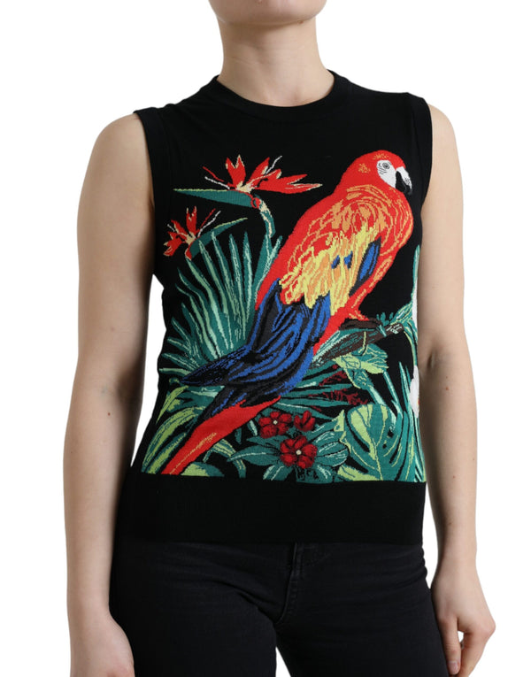 Black Bird Wool Knit Sleeveless Tank T-shirt