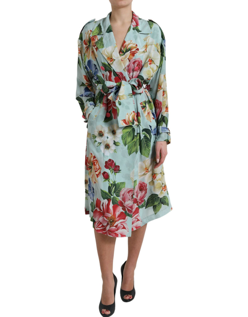 Multicolor Floral Silk Trench Coat Jacket