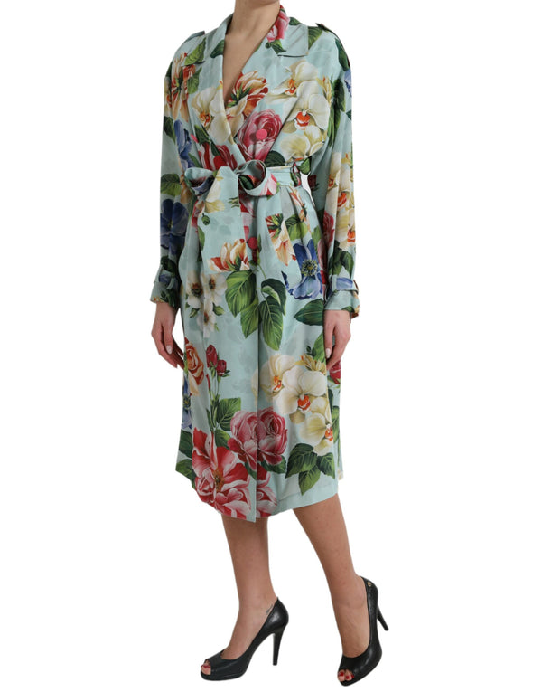 Multicolor Floral Silk Trench Coat Jacket