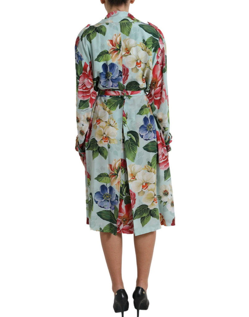 Multicolor Floral Silk Trench Coat Jacket