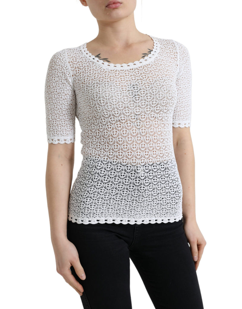 White Viscose Knitted Round Neck Tee T-shirt