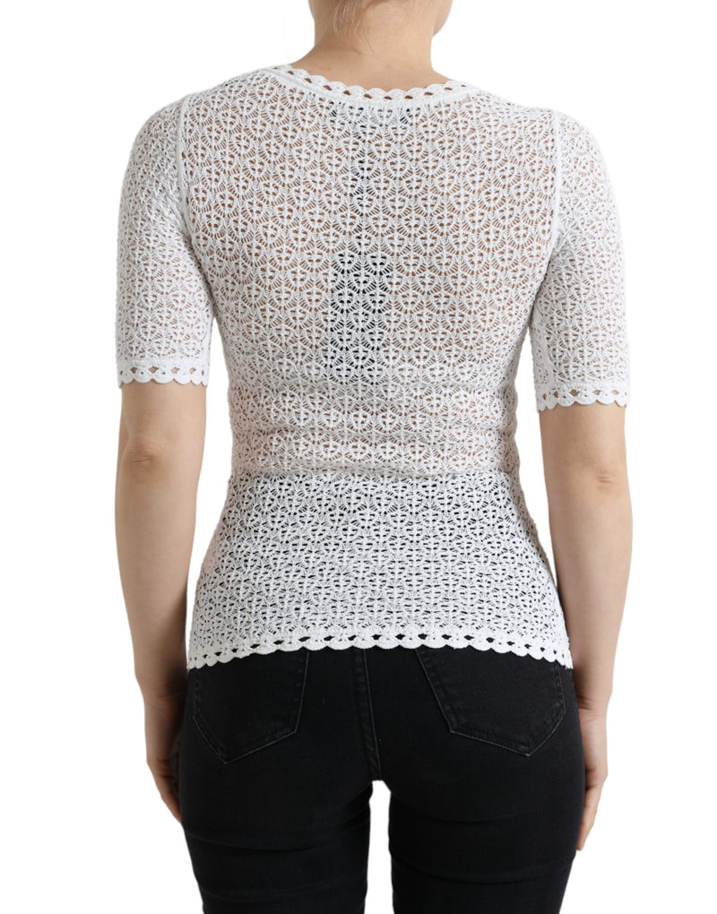 White Viscose Knitted Round Neck Tee T-shirt