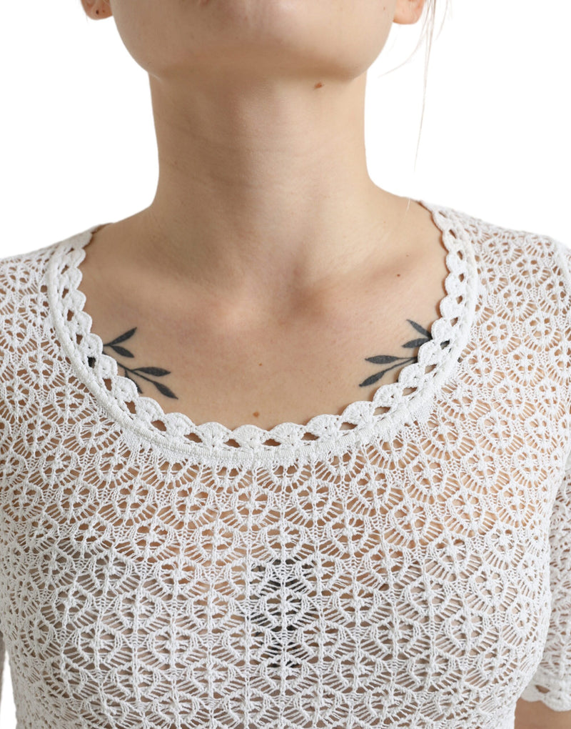 White Viscose Knitted Round Neck Tee T-shirt