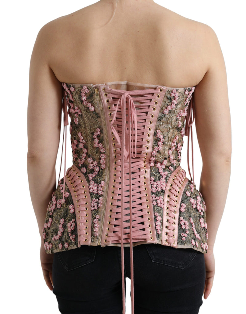 Pink Floral Applique Bustier Corset Top