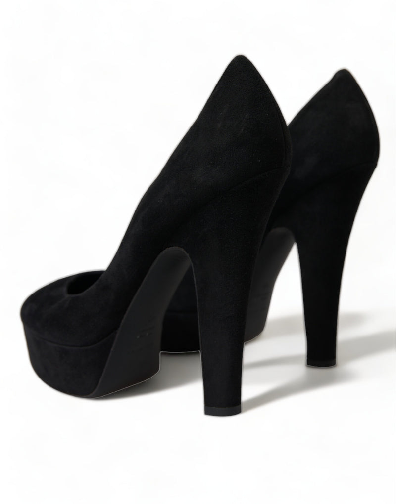 Black Suede Leather Platform Heel Pumps Shoes