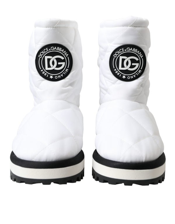 White Quilted Logo Badge Mid Calf Boots Shoes