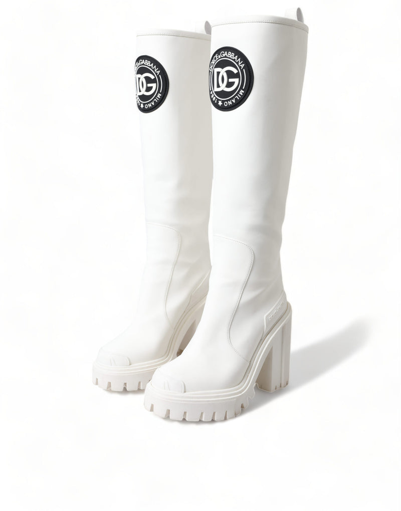 White Leather Rubber High Boots Shoes