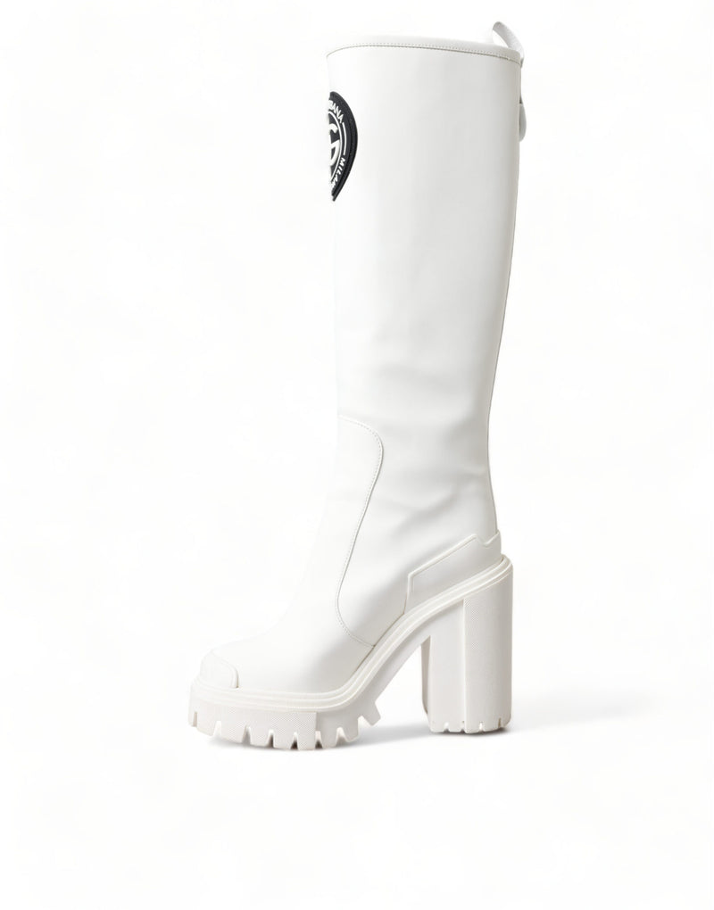 White Leather Rubber High Boots Shoes