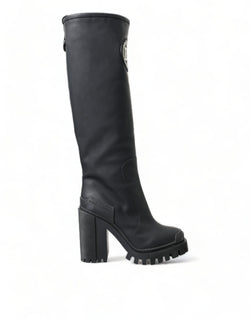 Black Rubber Leather High Boots Shoes