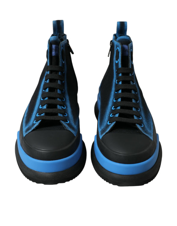 Black Blue Canvas Cotton High Top Sneakers Shoes