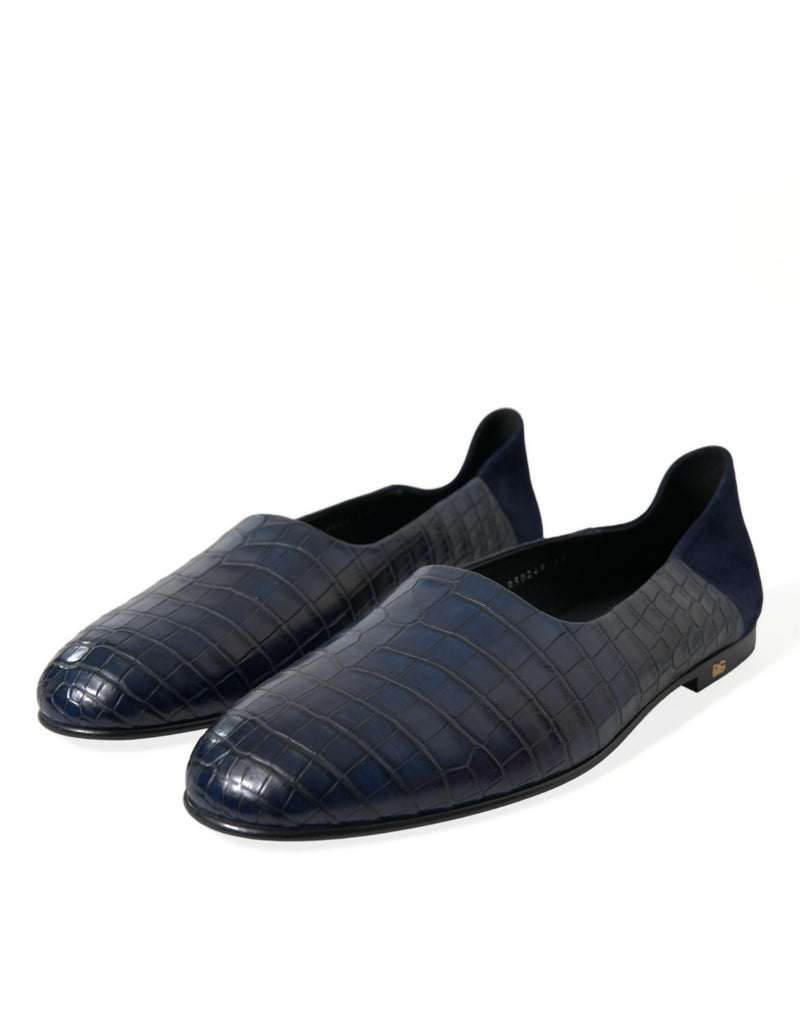 Blue Crocodile Leather Loafers Slip On Shoes