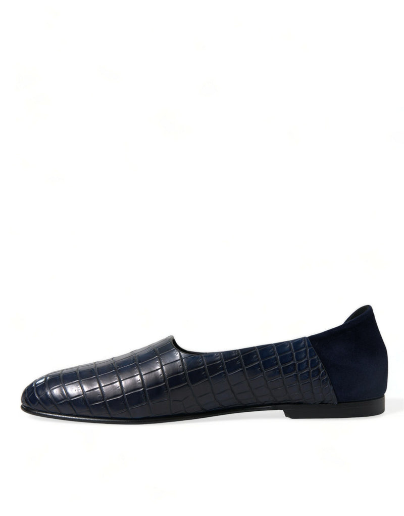 Blue Crocodile Leather Loafers Slip On Shoes