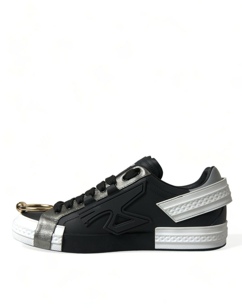 Black Leather Portofino Low Top Men Sneakers Shoes