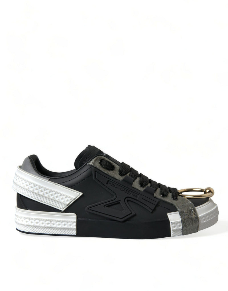 Black Leather Portofino Low Top Men Sneakers Shoes