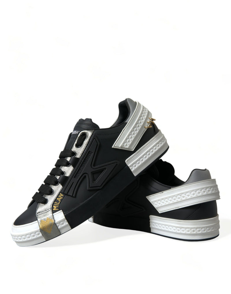 Black Leather Portofino Low Top Men Sneakers Shoes