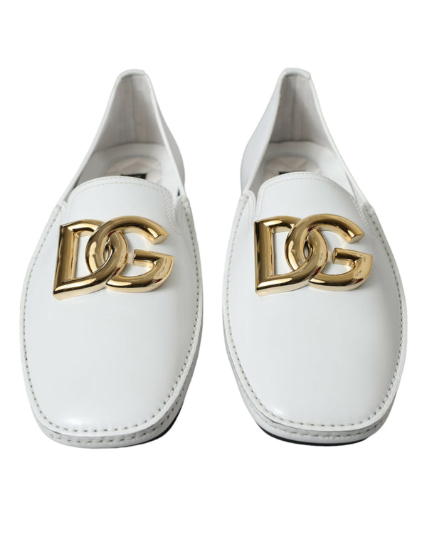 White Leather DG Logo Men Loafer Dress Shoes