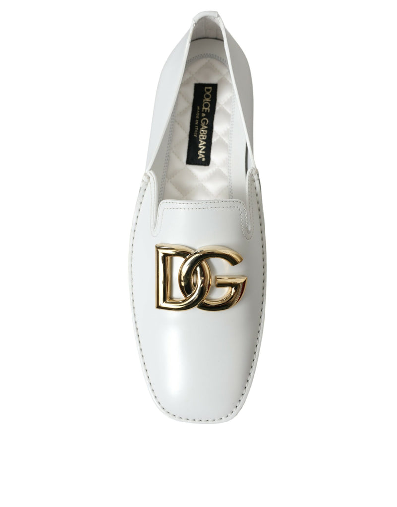 White Leather DG Logo Men Loafer Dress Shoes