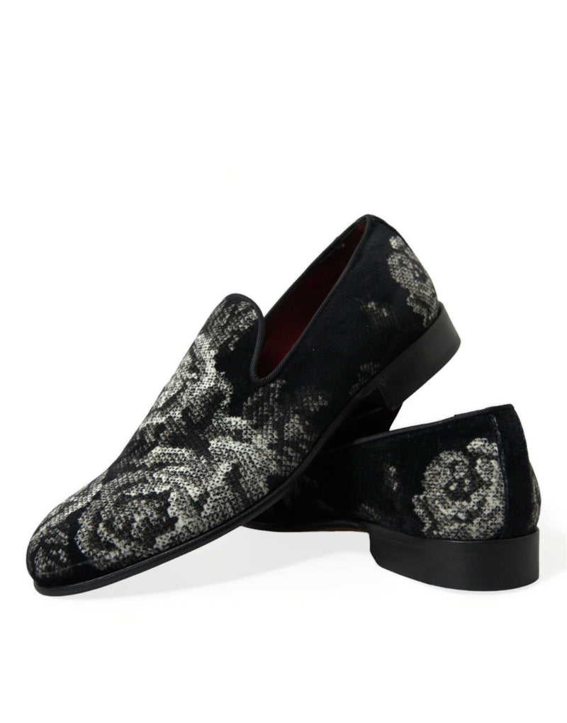 Black Floral Slippers Men Loafers Dress Shoes