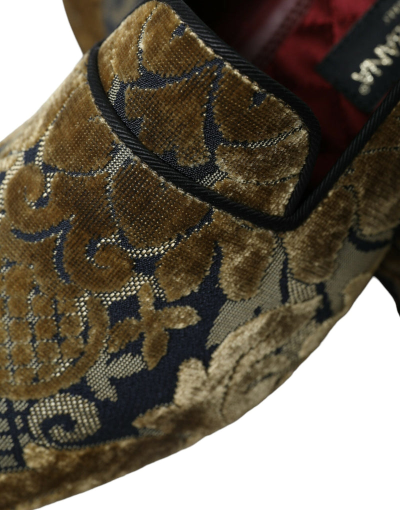 Gold Velvet Brocade Smoking Slipper Dress Shoes