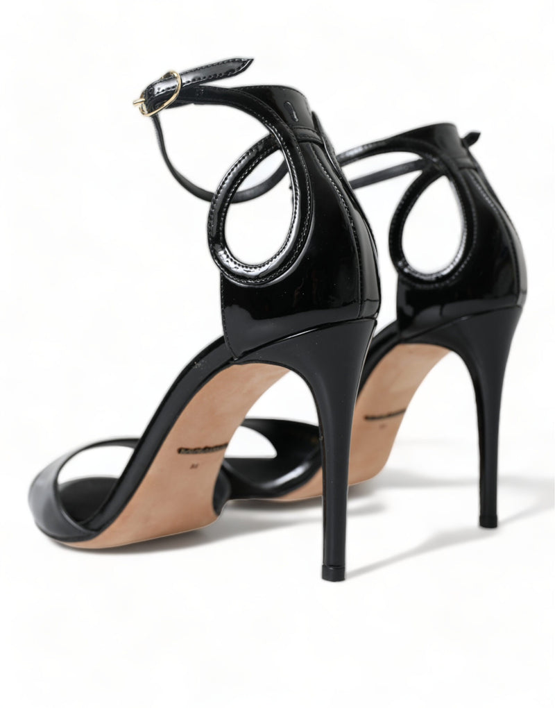 Black Leather Ankle Strap Heels Sandals Shoes