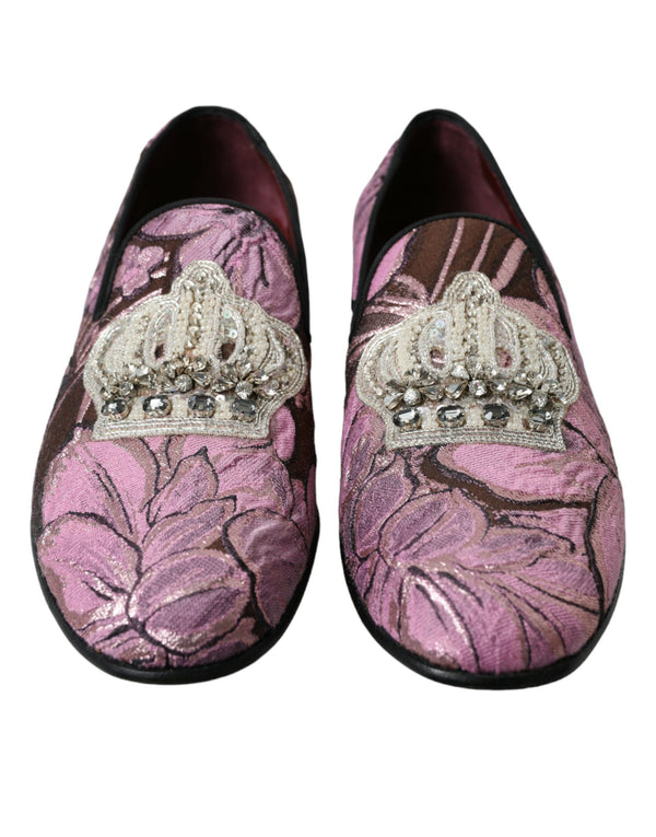 Pink Printed Crystal Embellished Loafers Dress Shoes