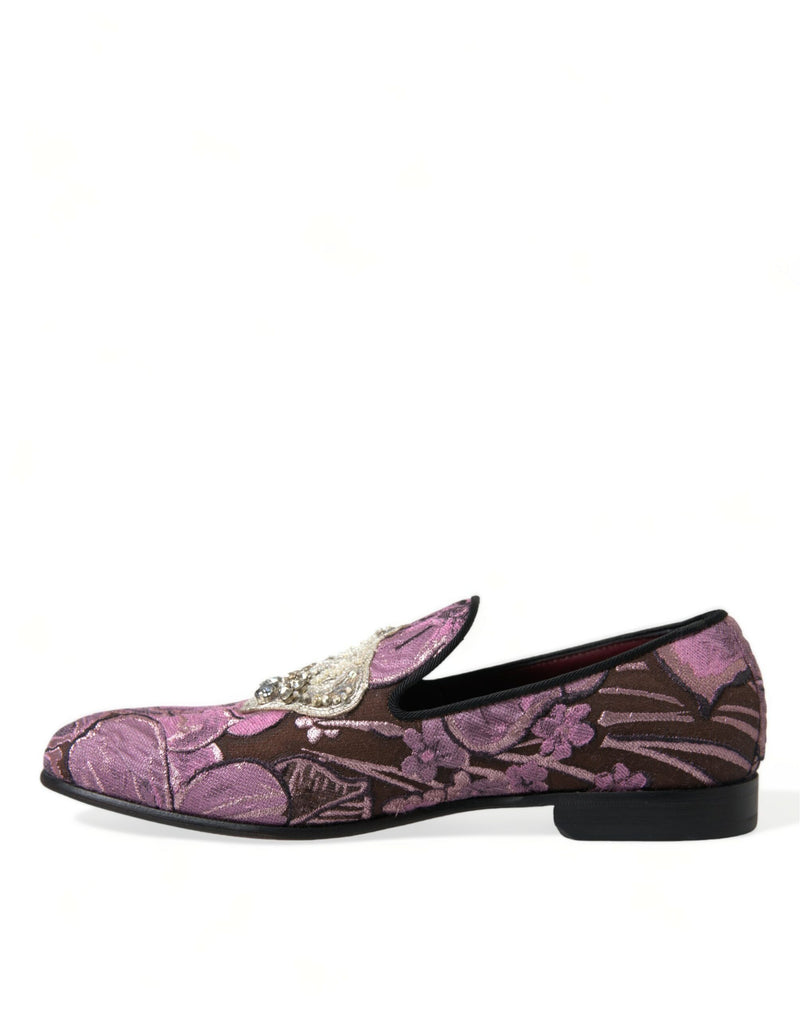 Pink Printed Crystal Embellished Loafers Dress Shoes