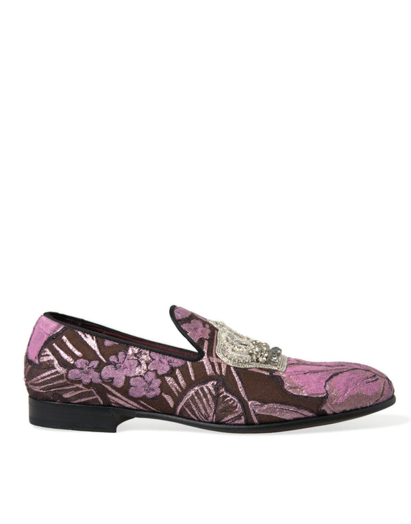 Pink Printed Crystal Embellished Loafers Dress Shoes