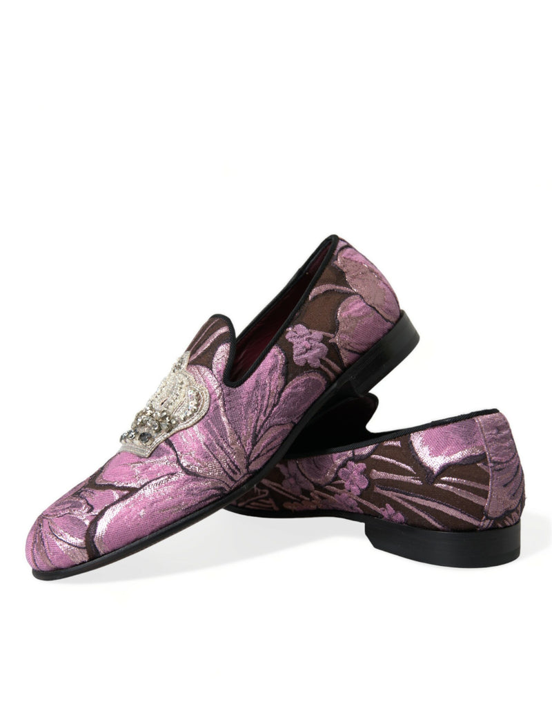 Pink Printed Crystal Embellished Loafers Dress Shoes