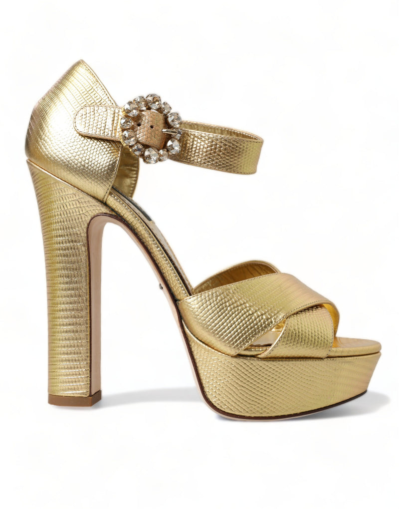 Gold Crystal Ankle Strap Platform Sandal Shoes