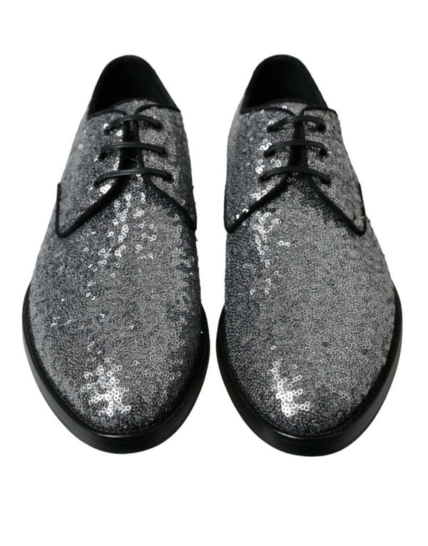 Silver Sequined Lace Up Men Derby Dress Shoes