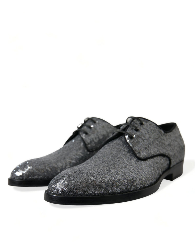 Silver Sequined Lace Up Men Derby Dress Shoes