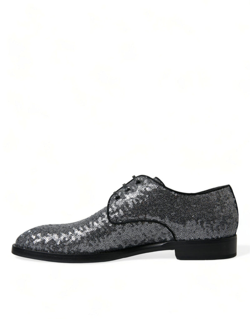 Silver Sequined Lace Up Men Derby Dress Shoes