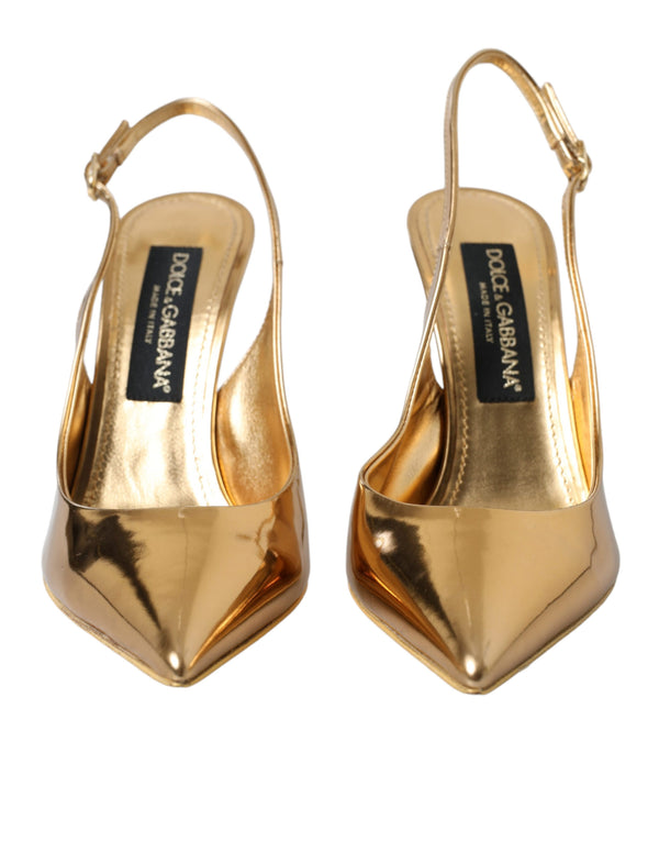 Gold Leather Slingback High Heels Pumps Shoes