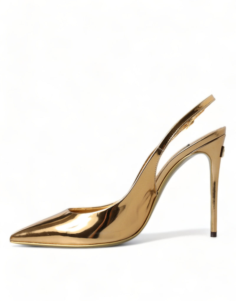 Gold Leather Slingback High Heels Pumps Shoes