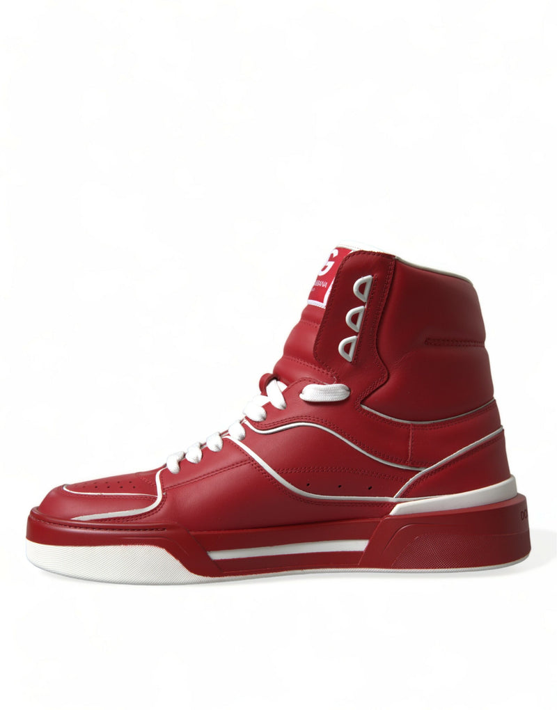 Red White Leather High Top Sneakers Shoes