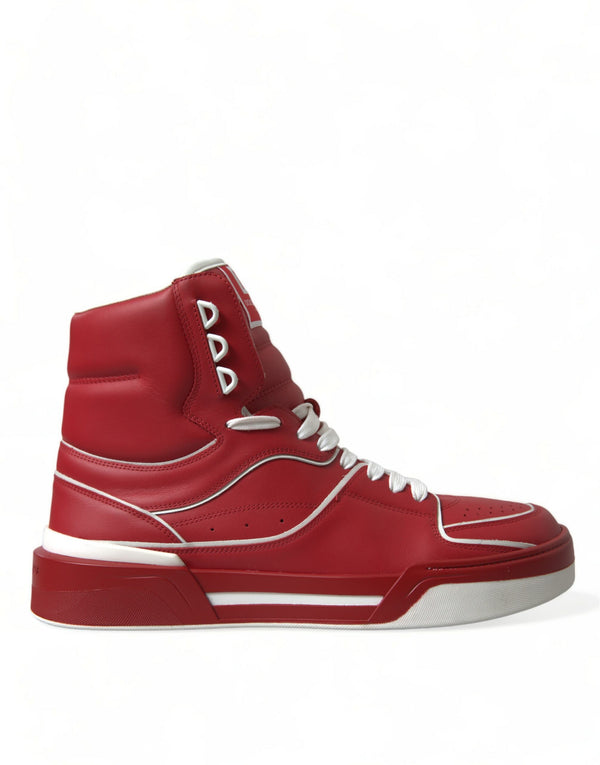 Red White Leather High Top Sneakers Shoes