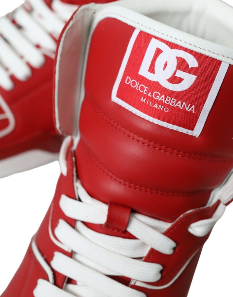 Red White Leather High Top Sneakers Shoes