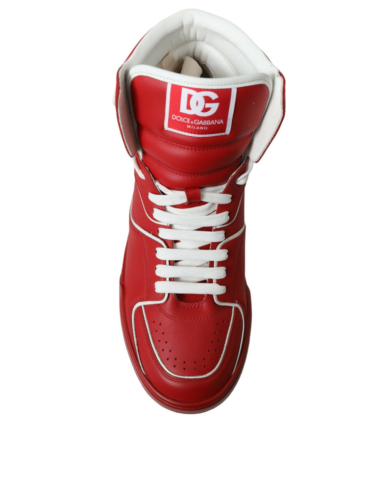 Red White Leather High Top Sneakers Shoes