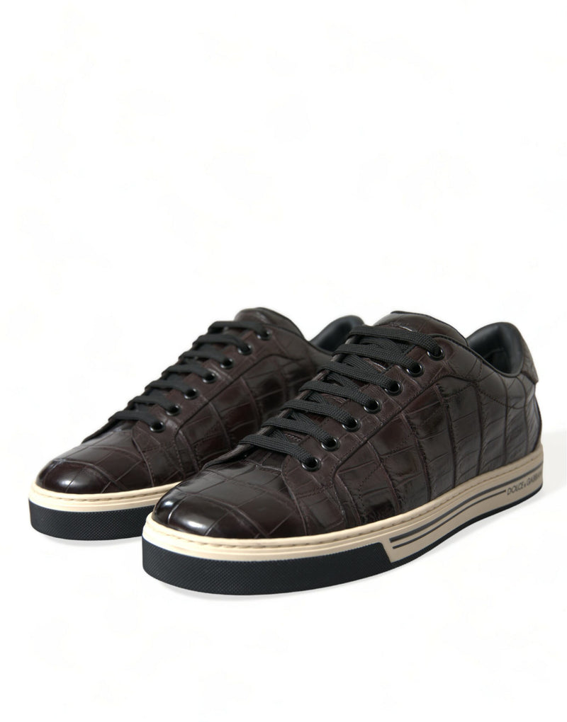 Brown Croc Exotic Leather Men Casual Sneakers Shoes