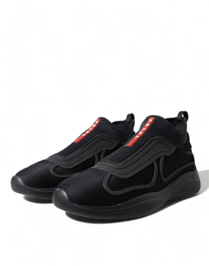 Black Technical Bike Knit Slip On Men Sneakers Shoes