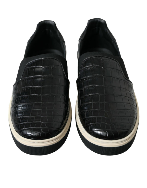 Black Croc Exotic Leather Sneakers Shoes