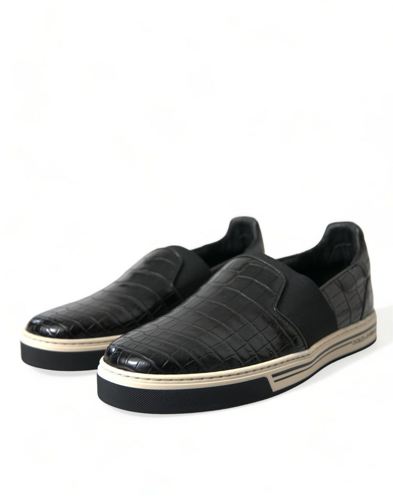 Black Croc Exotic Leather Sneakers Shoes