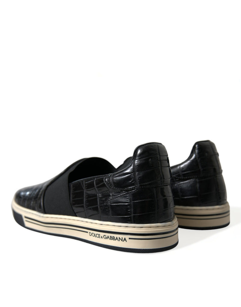 Black Croc Exotic Leather Sneakers Shoes